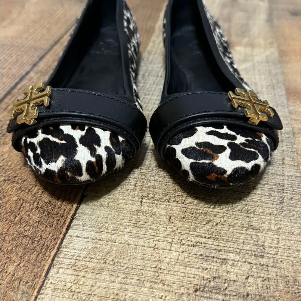 Tory Burch Eloise 2 Calf Hair Ballet Flats Shoes Leopard Black Size 6.5 M